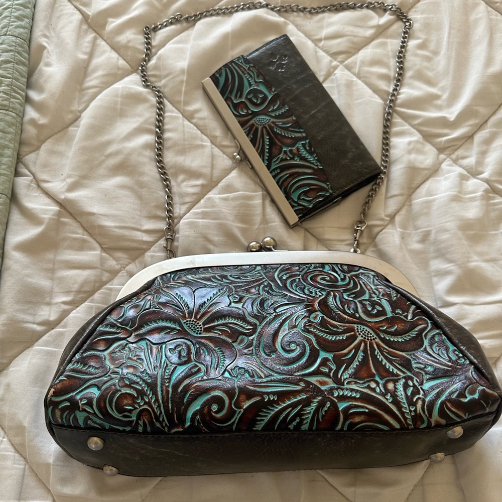 Patricia Nash purse and matching wallet brown/turquoise